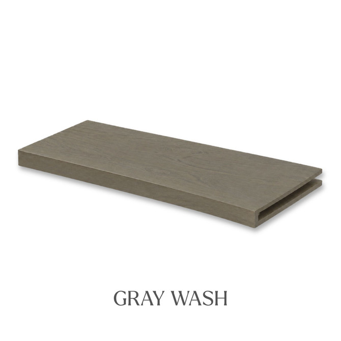 1 5/8-inch solid White Oak alcove floating shelf in Gray Wash finish with an open end for trimming.