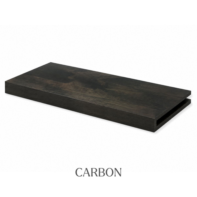 1 5/8-inch solid Superior Alder alcove floating shelf in Carbon finish with an open end for trimming.