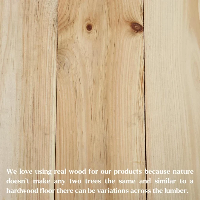 Natural pine wood boards showing light color variation, visible grain patterns, and knots found across real wood lumber.