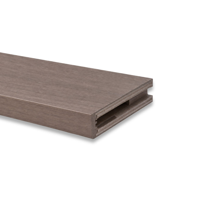 Close-up of a 2-inch Walnut alcove floating shelf in Clear Coat showing the natural walnut grain and open end designed for side cleat installation.
