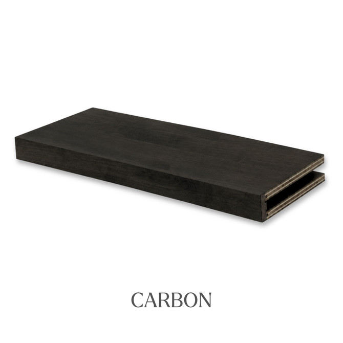 3-inch Walnut alcove floating shelf in Carbon with a deep dark finish, subtle natural wood grain, and an open end for installation.