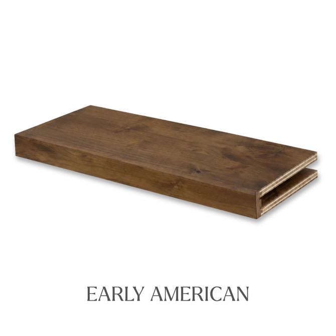 3-inch Superior Alder alcove floating shelf in Early American with a warm medium-brown finish and visible natural wood grain.