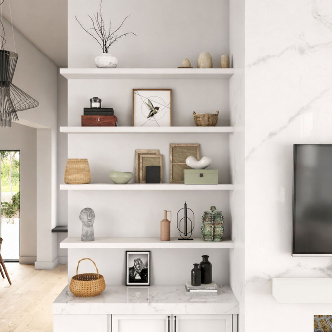 White Floating Shelves – Painted, Solid Wood, Wall-Mounted | J