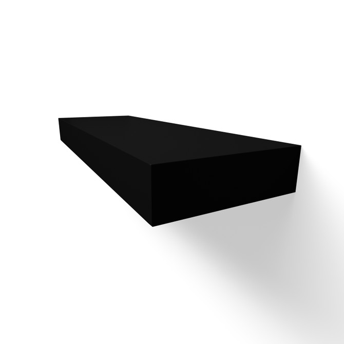 Angled front-right view of 3-inch thick black floating shelf – maple construction with hidden wall bracket.
