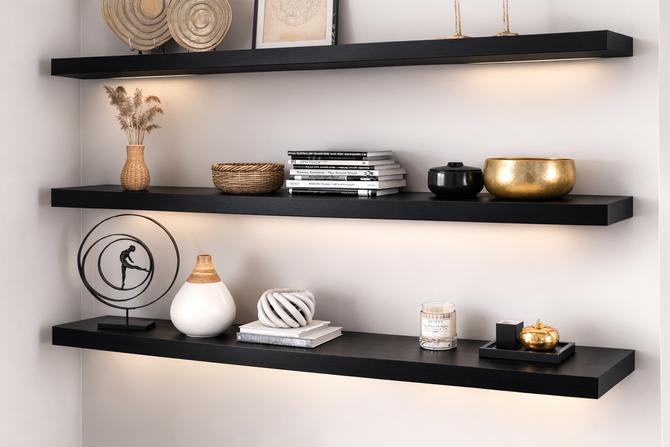 LED Black 3" Thick Floating Shelf