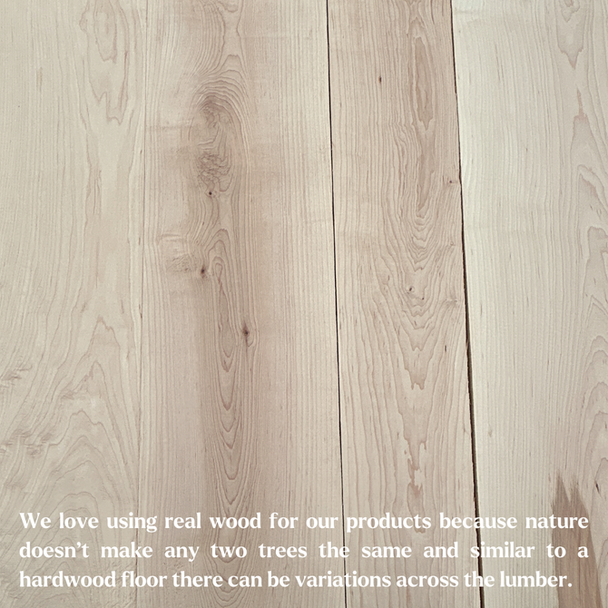 Maple wood pieces shown next to each other to demonstrate standard grain and tone differences in maple stair treads.