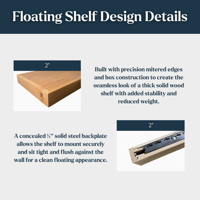 Red Oak 2" Thick Lighted Floating Shelves