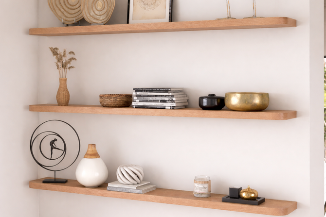 Red Oak Radius Corners Floating Shelves
