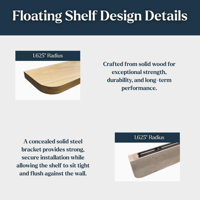 Red Oak Radius Corners Floating Shelves