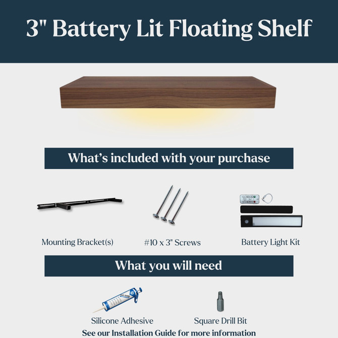 Red Oak 3" Thick Battery Lit Floating Shelves