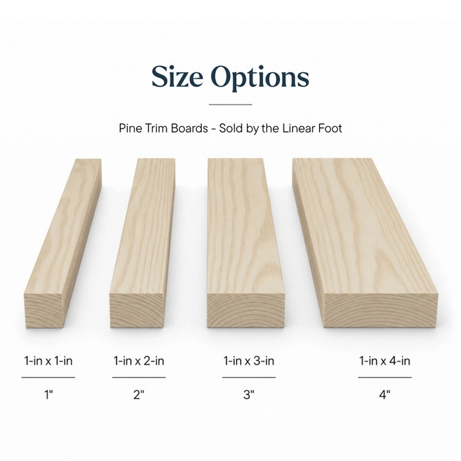 Pine trim boards size options, sold by the linear foot