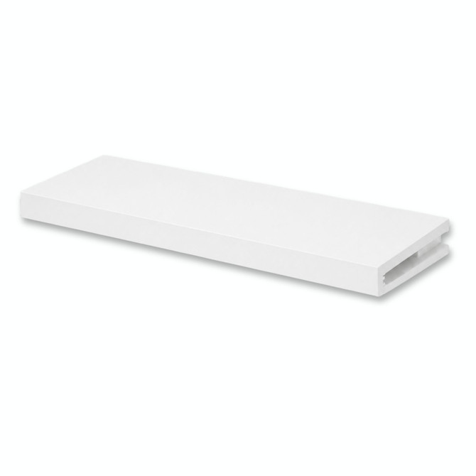 2-inch Maple alcove floating shelf in Painted White with an open end designed for side cleat installation.