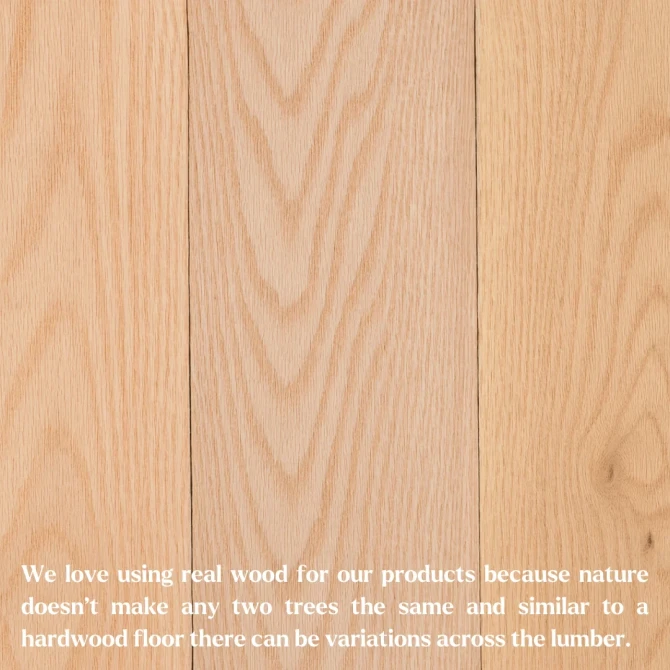 Natural red oak wood grain showing the color, grain pattern and variations found across real hardwood lumber.