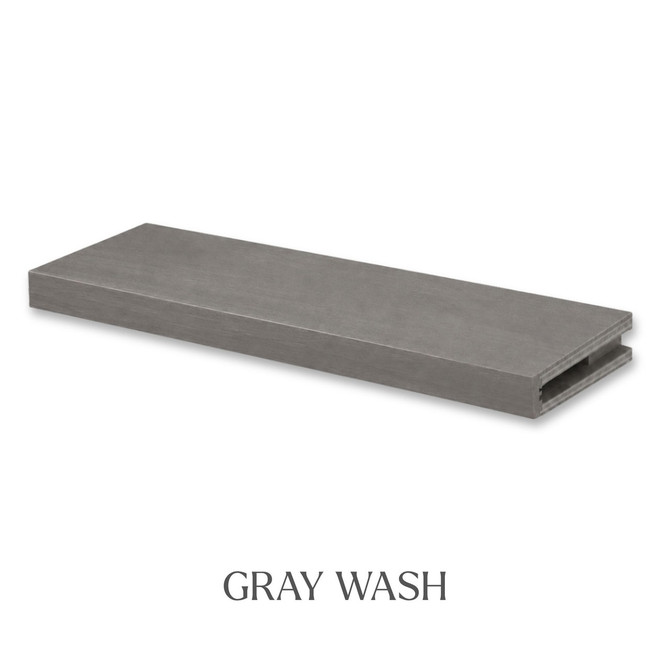 2-inch Walnut alcove floating shelf in Gray Wash with a muted gray finish that allows the natural walnut wood grain to remain visible.