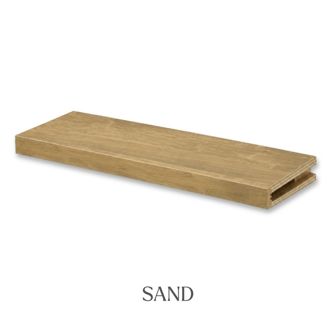 2-inch Maple alcove floating shelf in Sand with a soft warm-neutral finish and subtle natural maple grain.