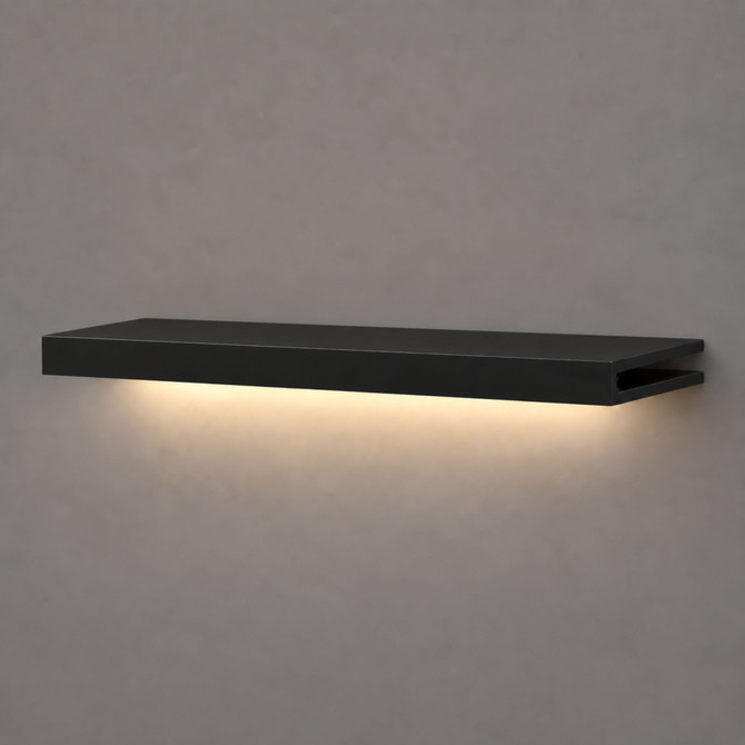 2-inch box construction Black Painted Maple LED-lit alcove shelf with recessed hardwired lighting underneath and an open end for a custom-fit installation.