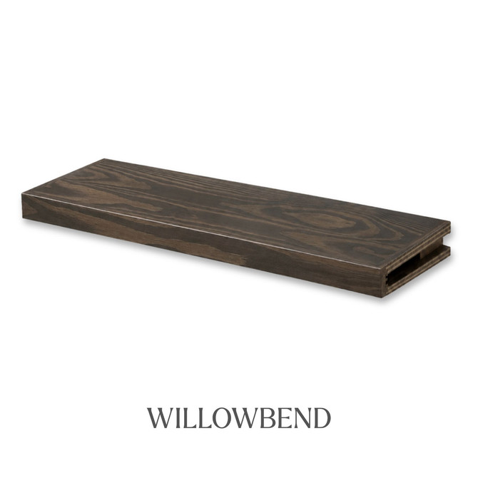 2-inch Pine alcove floating shelf in Willowbend with a medium brown finish and visible natural wood grain.