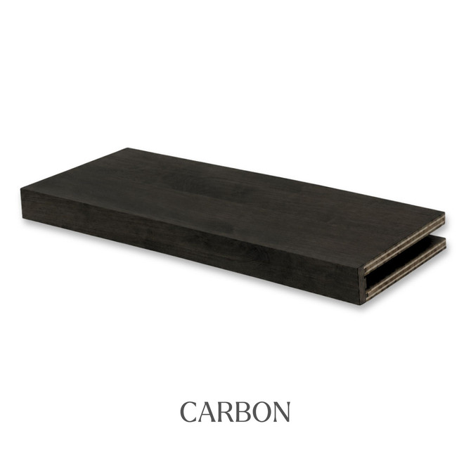 3-inch Walnut alcove floating shelf in Carbon with a deep dark finish, subtle natural wood grain, and an open end for installation.