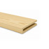 Close-up of pine alcove floating shelf showing the open end, wood grain, and recessed hidden cleat channel.