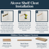 Alcove floating shelf hidden cleat installation guide showing how wooden side and back cleats are leveled, secured to the wall, and concealed inside the shelf.