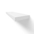 Angled front-right view of painted white floating shelf – 2 inch thick maple construction with hidden bracket.