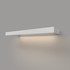 Angled front-right view of a painted white floating shelf with built-in LED lighting – 2-inch thick wood construction with white satin finish and hidden bracket.
