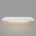Front view of a painted white floating shelf with integrated hardwired LED lighting – 2-inch thick wood construction with a clean, modern design by J Thomas Home.