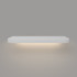 Front view of a white floating shelf with built-in LED lights and 1.625-inch thickness, showcasing clean lines and softly curved front corners.