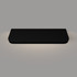 Top-down view of a black painted floating shelf with integrated lighting and gently rounded radius front corners, highlighting the smooth finish and depth.