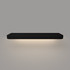 Front view of a black floating shelf with built-in LED lights and 1.625-inch thickness, showcasing clean lines and softly curved front corners.