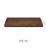 Top view of a 1 5/8-inch thick solid red oak wood shelf finished in pecan, showing dark warm brown tones and wood grain detail.