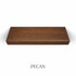 Top view of a 3-inch thick red oak floating shelf finished in pecan, showing warm dark-brown tones and wood grain detail.