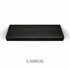 Top view of a 3-inch thick red oak floating shelf finished in carbon, showing near-black tones with visible wood grain.