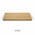 Top view of a 2-inch thick red oak floating shelf with integrated LED lighting, finished in sand, showing natural grain and warm neutral tones.