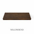 Top view of a 2-inch thick red oak floating shelf with integrated LED lighting, finished in Willowbend, showing dark brown tones with subtle grain variation.