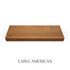 Top view of a 2-inch thick red oak floating shelf with integrated LED lighting, finished in Early American stain, showing rich warm tones and visible grain.