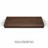 Top view of a 3-inch thick LED-lit red oak floating shelf finished in Willowbend, showing dark brown tones with subtle grain variation and integrated LED lighting.