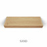 Top view of a 3-inch thick LED-lit red oak floating shelf finished in sand, showing natural grain, warm neutral tones, and integrated LED lighting.