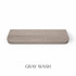 Top view of a radius-corner red oak floating shelf, finished in gray wash, showing muted gray tones and natural grain texture.