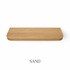 Top view of a radius-corner red oak floating shelf with integrated LED lighting, finished in sand, showing natural grain detail and warm neutral tones.