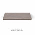 Top view of a 1 5/8-inch thick solid red oak floating shelf with battery-powered LED lighting, finished in gray wash, showing muted gray tones and natural grain texture.