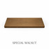 Top view of a 1 5/8-inch thick solid red oak floating shelf with battery-powered LED lighting, finished in Special Walnut, showing medium red-brown color and natural grain.