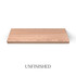 Top view of a 1 5/8-inch thick solid red oak floating shelf with battery-powered LED lighting unfinished, showing natural grain, raw wood texture, and color variation.