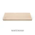 Top view of a 2-inch thick red oak floating shelf with battery-powered LED lighting, finished in whitewash, showing subtle grain detail and light color variation.