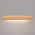 Front view of a 2-inch thick red oak floating shelf with battery-powered LED downlighting in an unfinished look, showing natural grain detail, raw wood texture, and an illuminated underside.