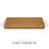 Top view of a 3-inch thick red oak floating shelf with battery-powered LED lighting, finished in Early American stain, showing warm brown tones and visible grain detail.