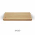 Top view of a 3-inch thick red oak floating shelf with battery-powered LED lighting, finished in sand, showing natural grain detail and warm neutral tones.