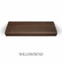 Top view of a 3-inch thick red oak floating shelf with battery-powered LED lighting, finished in Willowbend, showing dark brown tones and subtle grain variation.