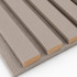 Close-up of Dusk painted acoustic slat wall panels showing the satin-painted finish, MDF core, and light taupe felt backing.