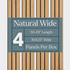 Product graphic displaying Natural Wide acoustic slat wall panel specifications including four panels per box, 94.49-inch length, and 10.625-inch width.